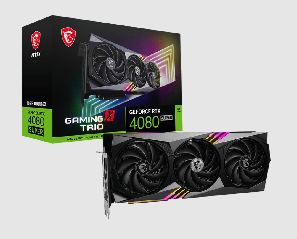  nVIDIA GeForce RTX 4080 SUPER 16G GAMING X TRIO<br>Boost Clock: 2610 MHz, 1x HDMI/ 3x DP, Max Resolution: 7680 x 4320, 1x 16-Pin Connector, Recommended: 850W  